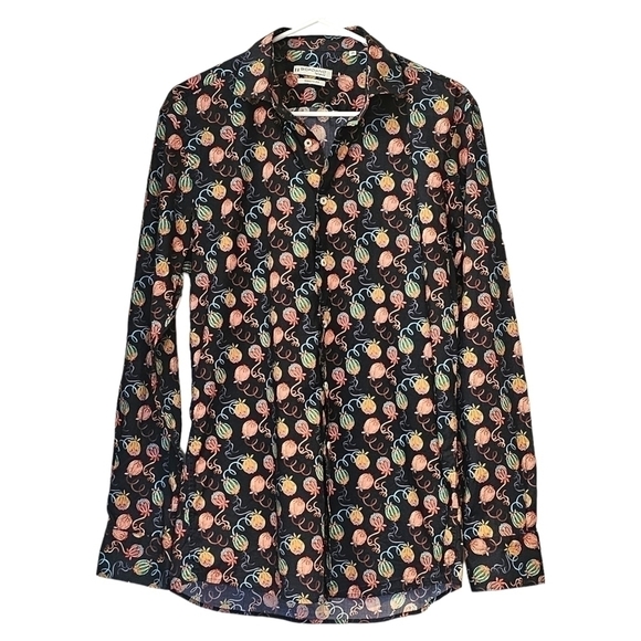 GIORDANO MAGGIORE SABRAS FRUIT PRINT NAVY SHIRT Size 39 - Picture 1 of 14